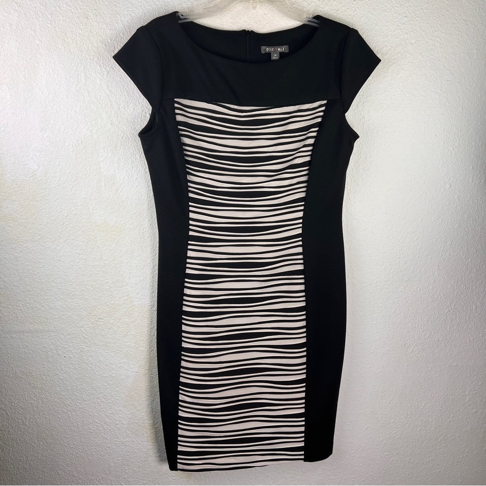 ROZ & ALI Cap Sleeves front panel sheath. Stretchy with bateau neckline. Size 10